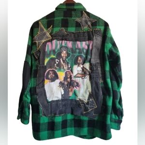 Upcycled Wool Flannel Outkast Hip Hop Stitched Logo Adult Large Green